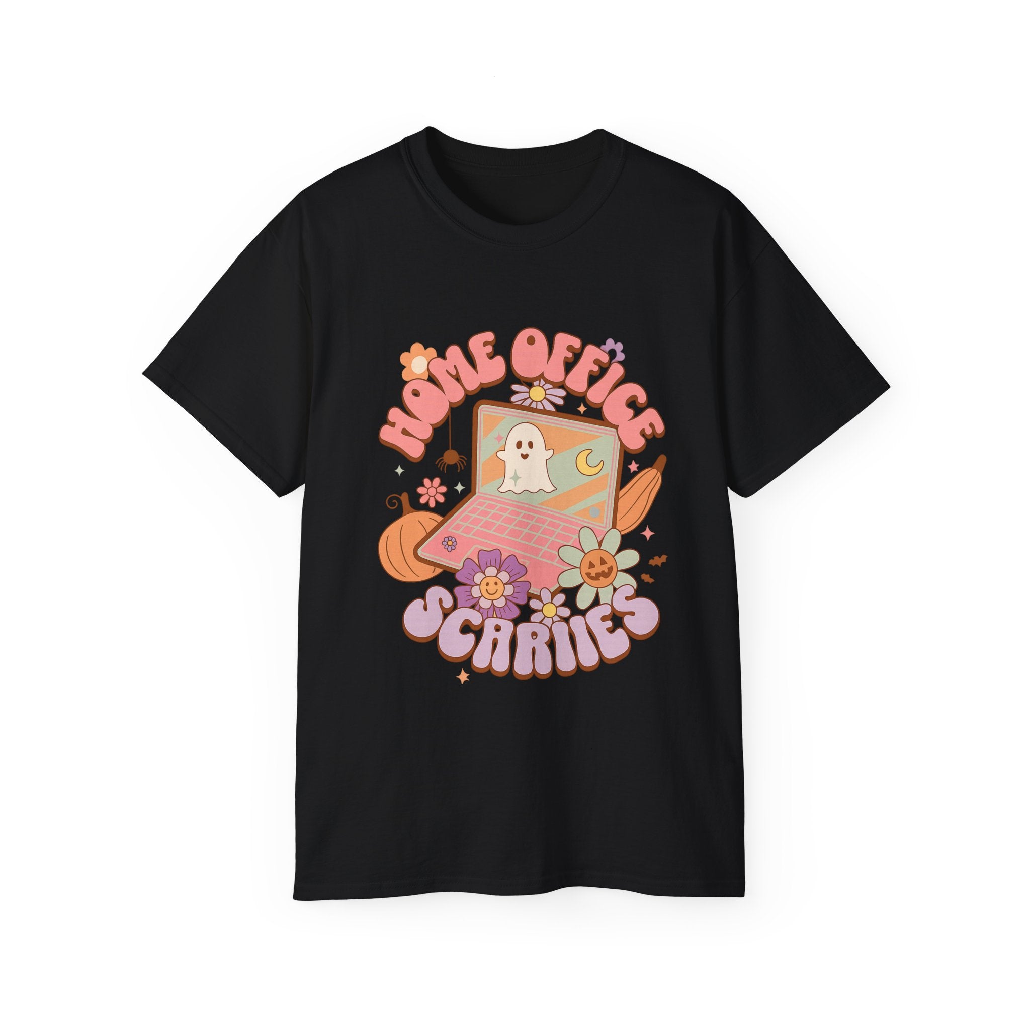 Home Office Vibes Halloween Tee - Unisex Cotton Shirt, Cozy Gifts for Remote Workers, Cute Fall Apparel, Ghost Design, Autumn Fun