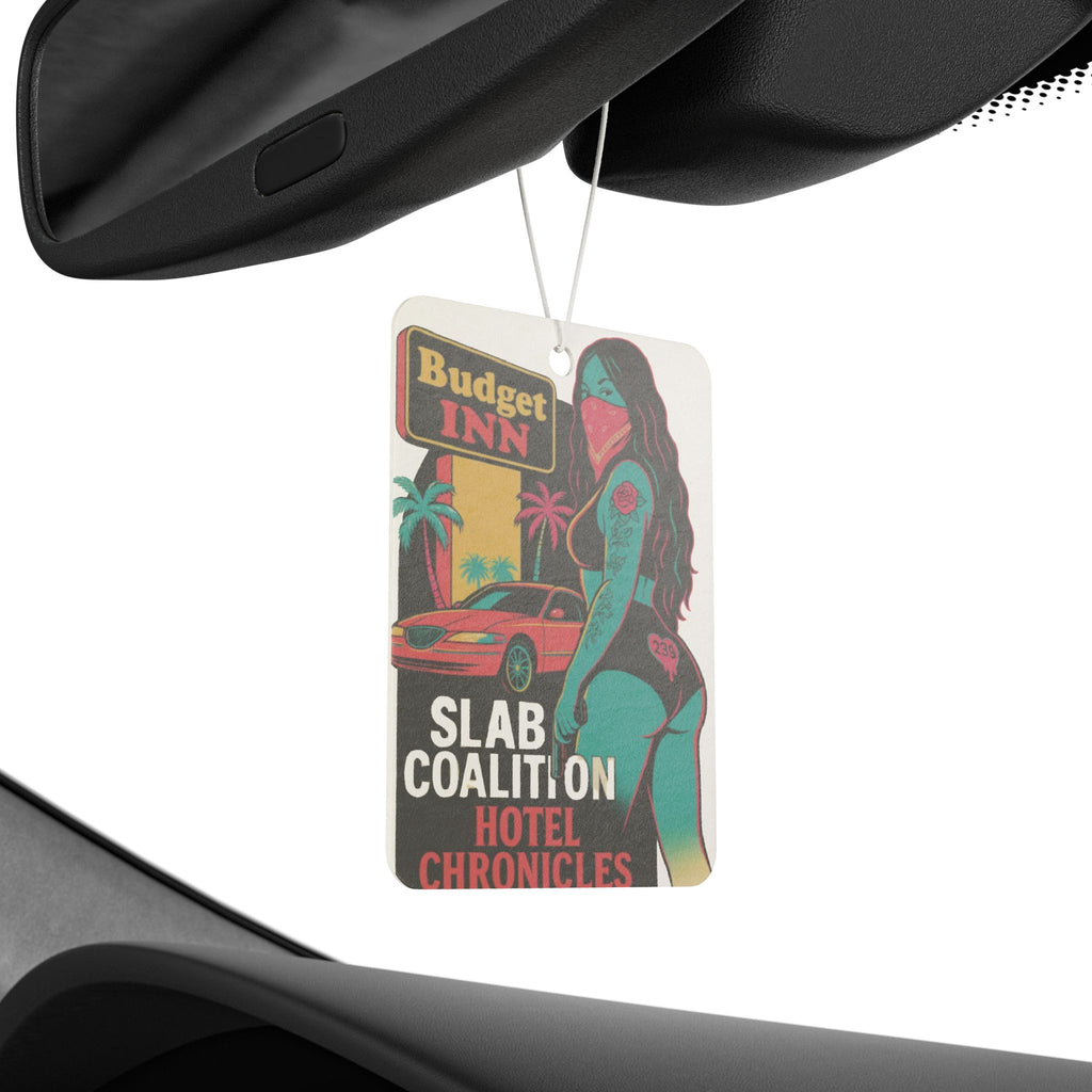 Vibrant Car Air Freshener - Slab Coalition Hotel Chronicles Design, Unique Car Decor, Gift for Auto Enthusiasts, Retro Vibes, Cool Fragrance