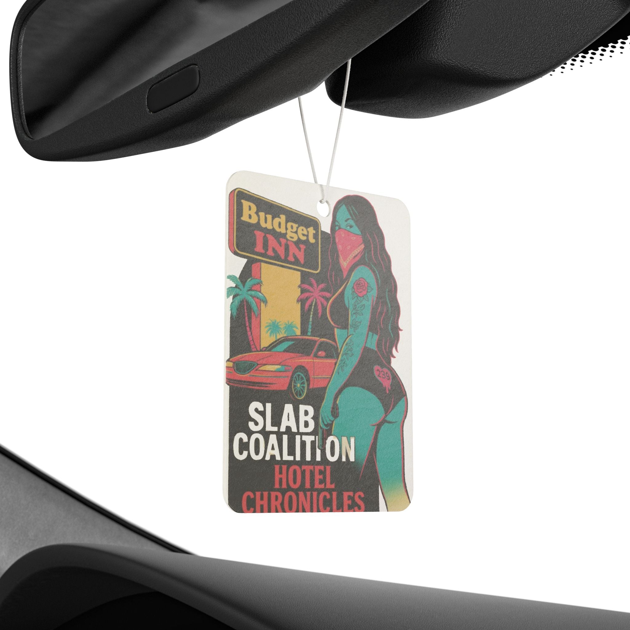Vibrant Car Air Freshener - Slab Coalition Hotel Chronicles Design, Unique Car Decor, Gift for Auto Enthusiasts, Retro Vibes, Cool Fragrance