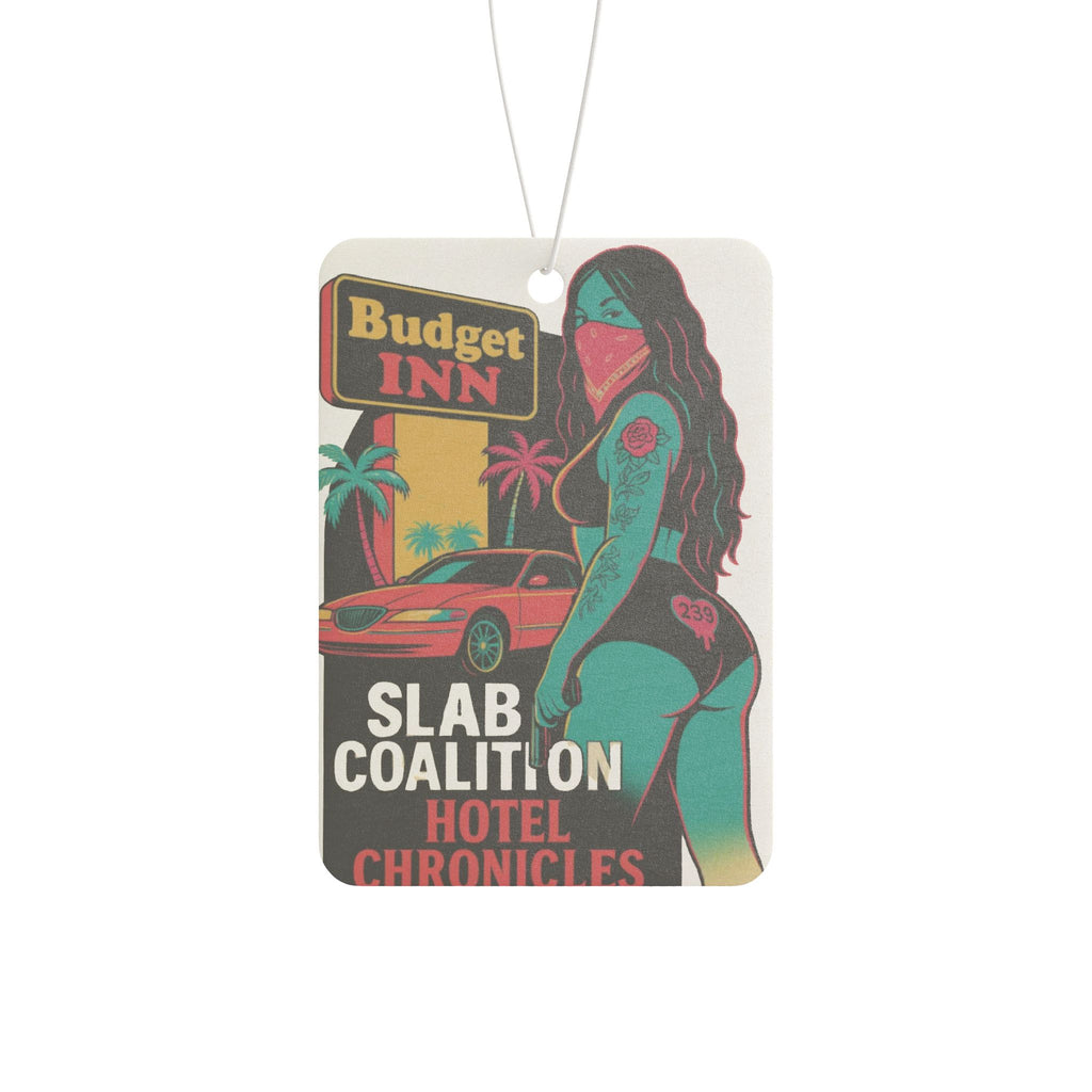 Vibrant Car Air Freshener - Slab Coalition Hotel Chronicles Design, Unique Car Decor, Gift for Auto Enthusiasts, Retro Vibes, Cool Fragrance