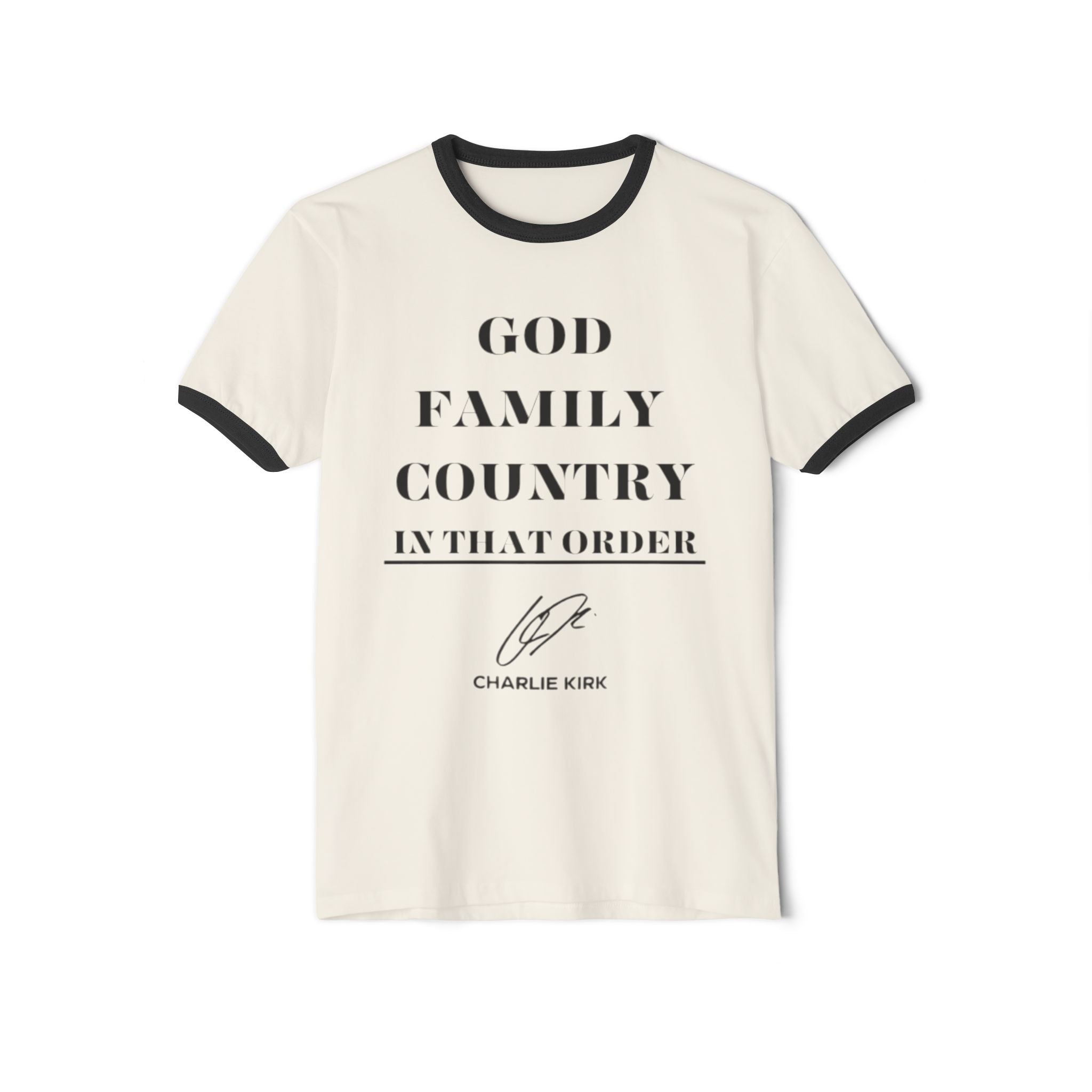 God Family Country | Charlie Kirk Memorial Tee | Shop Sticker House Memorial Collection
