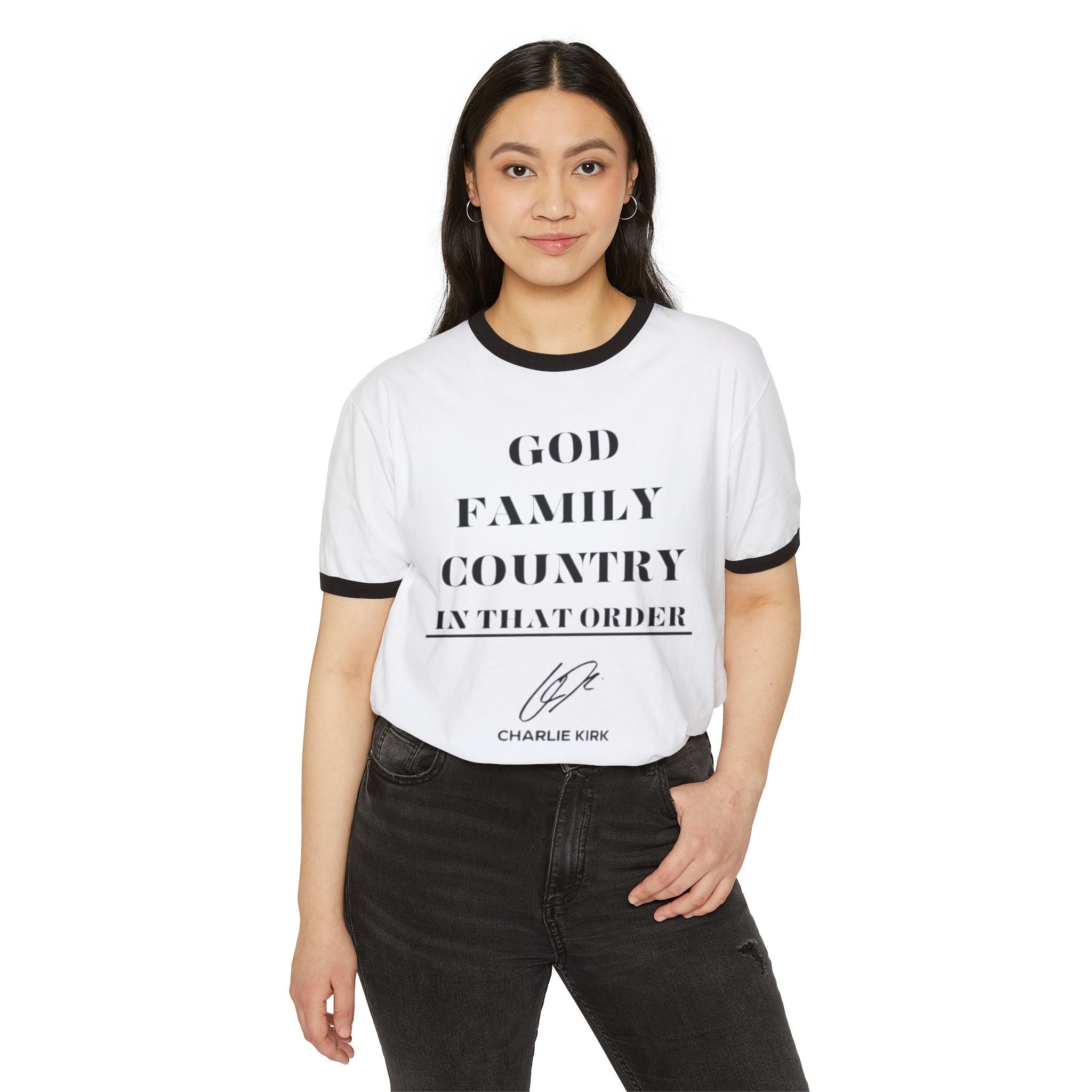 God Family Country | Charlie Kirk Memorial Tee | Shop Sticker House Memorial Collection