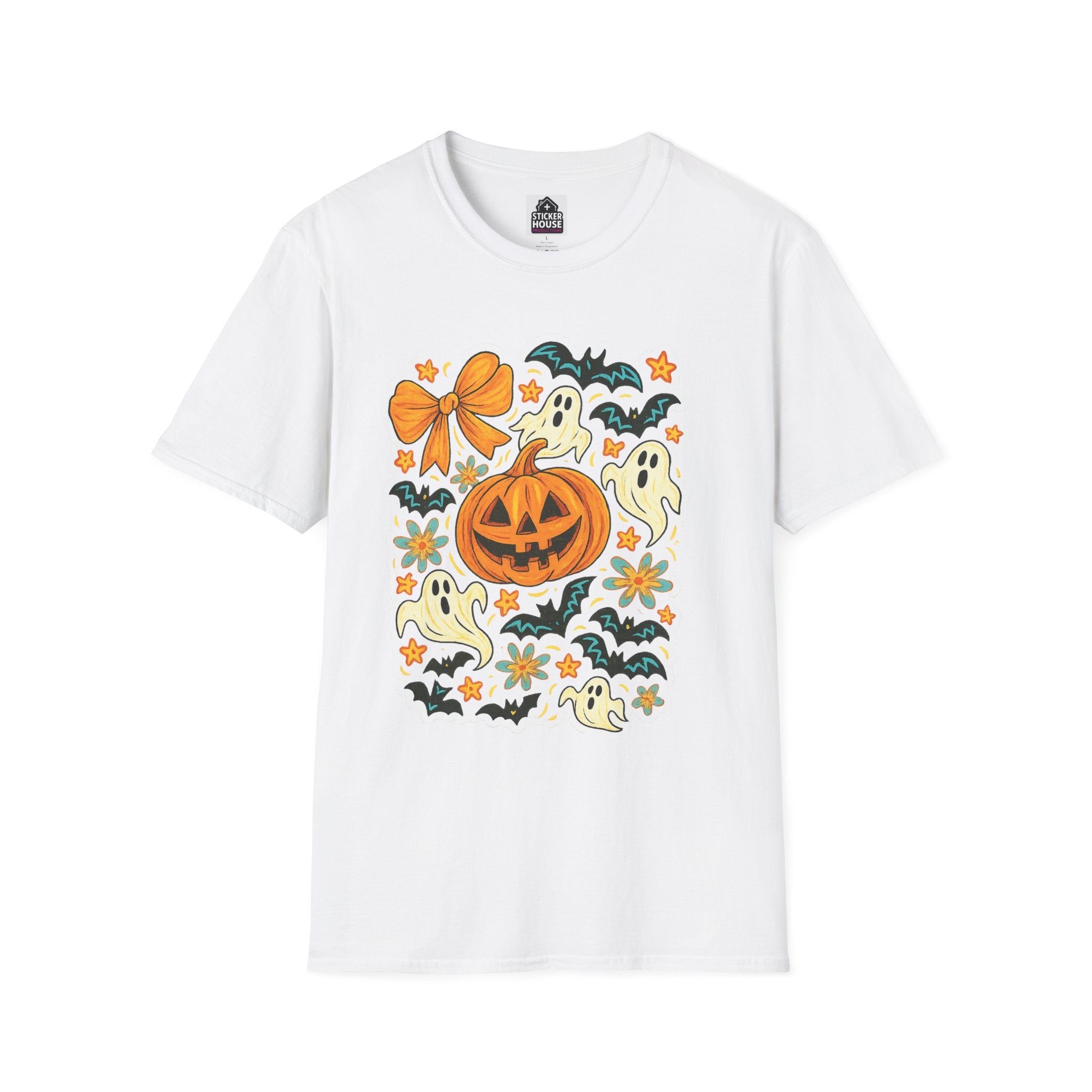 Seasonal Adult Graphic Tee | Halloween Ghost & Pumpkin | Shop Sticker House Spooky Season