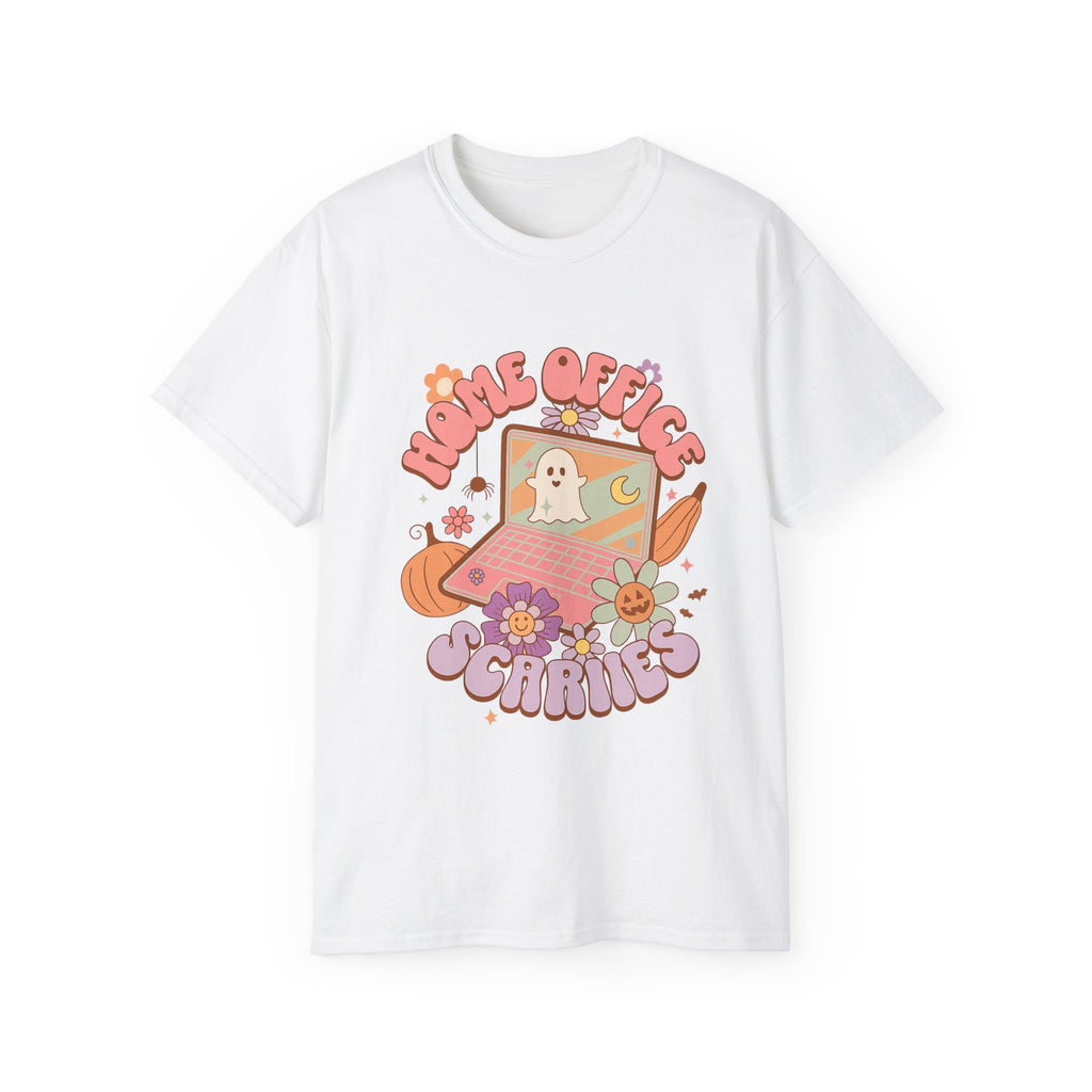 Home Office Vibes Halloween Tee - Unisex Cotton Shirt, Cozy Gifts for Remote Workers, Cute Fall Apparel, Ghost Design, Autumn Fun