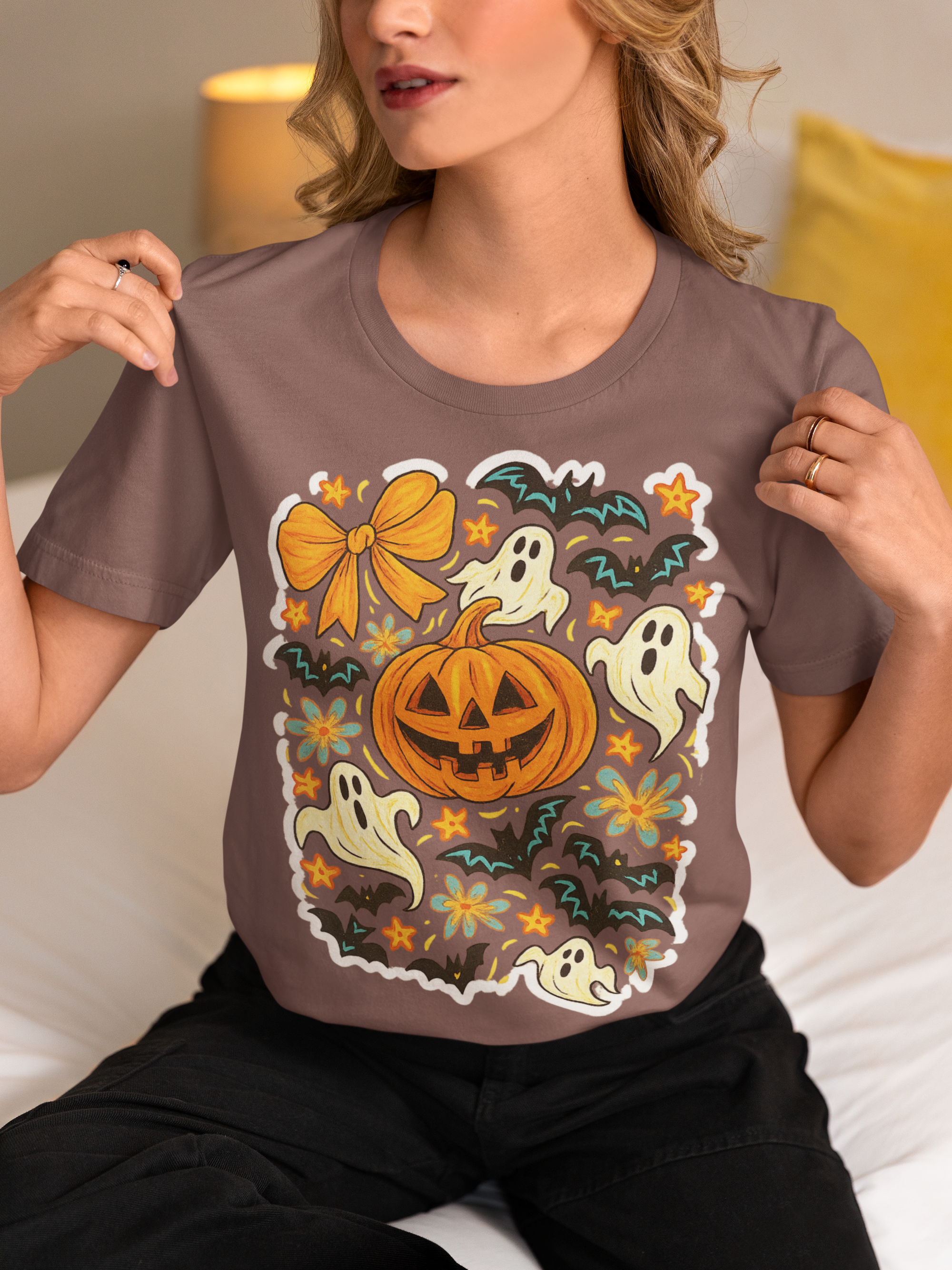 Seasonal Adult Graphic Tee | Halloween Ghost & Pumpkin | Shop Sticker House Spooky Season