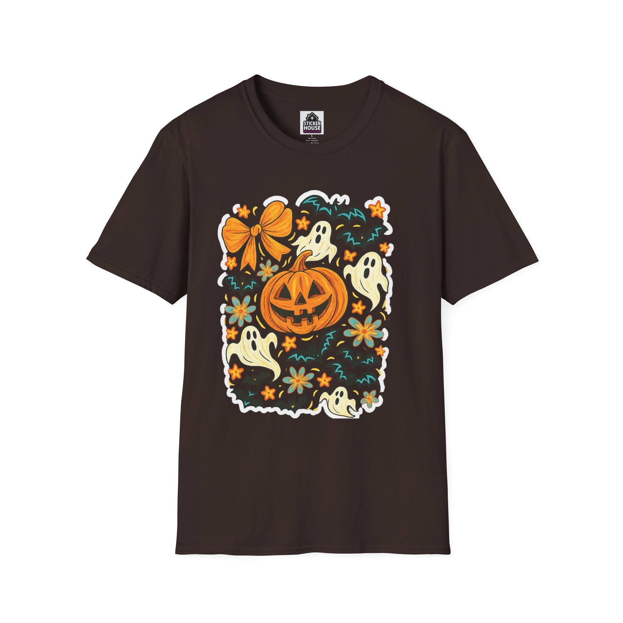Seasonal Adult Graphic Tee | Halloween Ghost & Pumpkin | Shop Sticker House Spooky Season