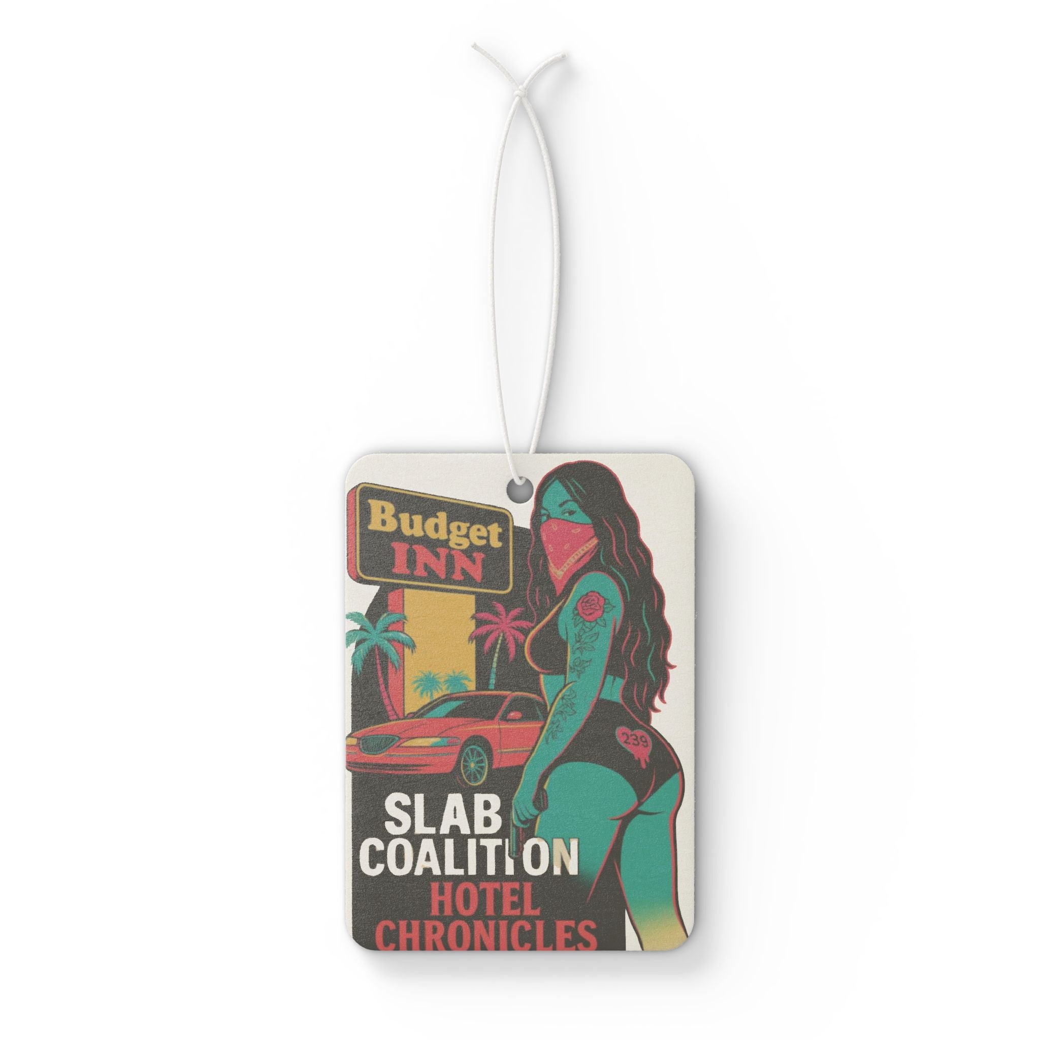 Vibrant Car Air Freshener - Slab Coalition Hotel Chronicles Design, Unique Car Decor, Gift for Auto Enthusiasts, Retro Vibes, Cool Fragrance