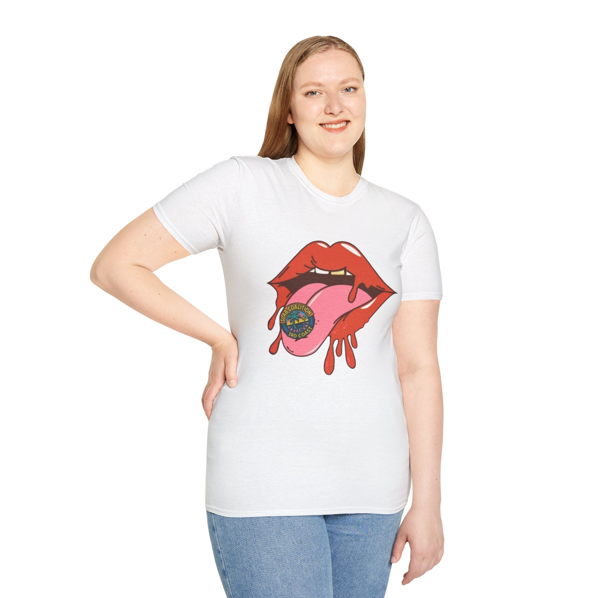 Soft Style Graphic Tee | Bold Lips - Don't Trip | Hand Drawn Design