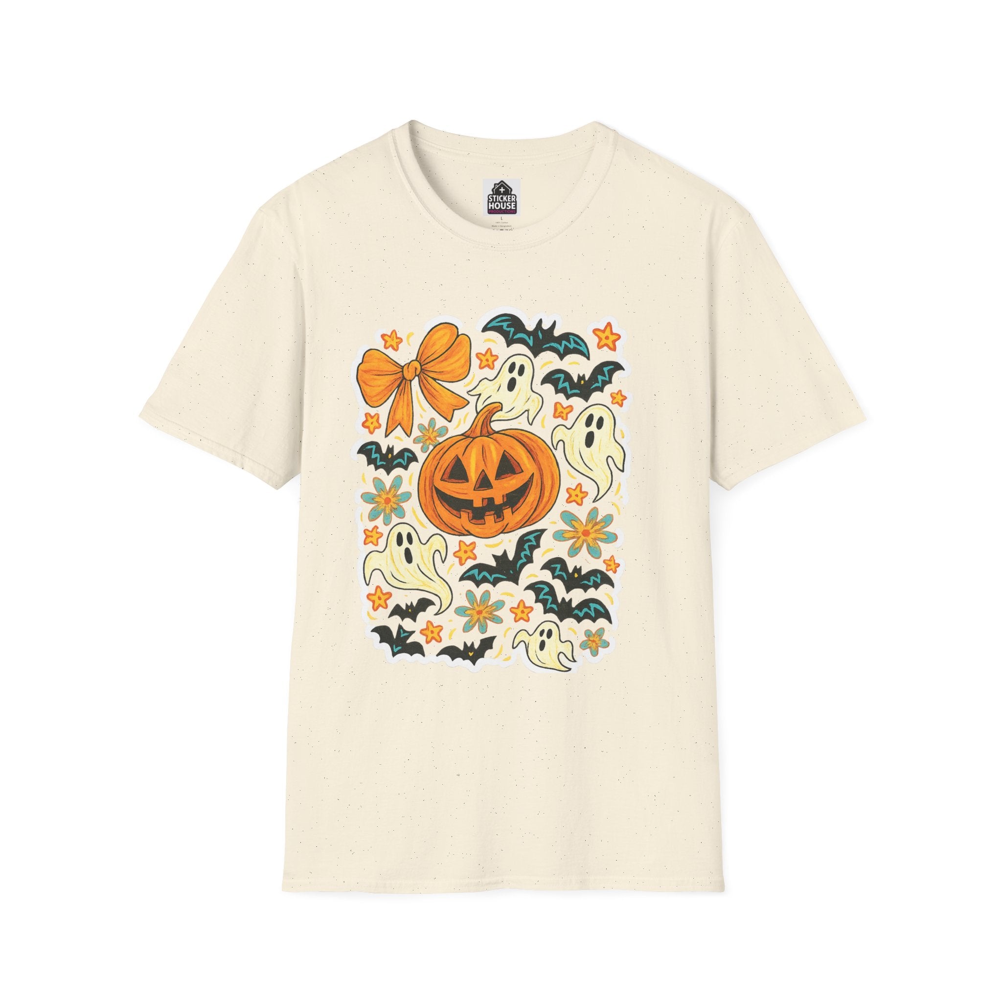 Seasonal Adult Graphic Tee | Halloween Ghost & Pumpkin | Shop Sticker House Spooky Season