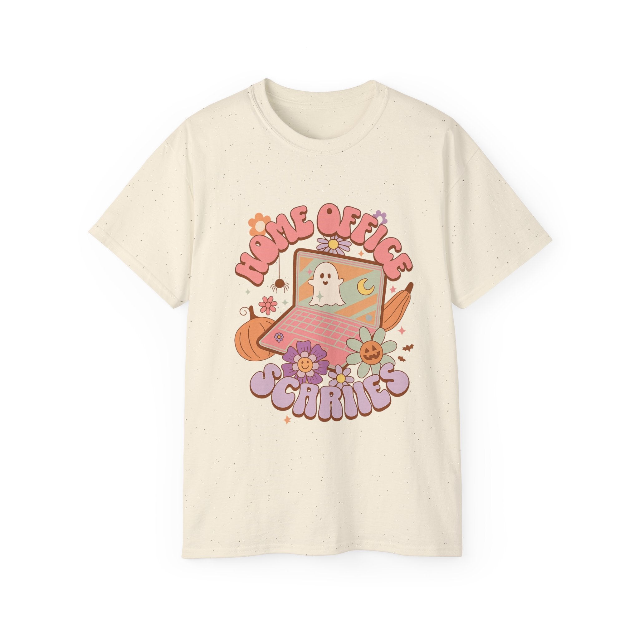 Home Office Vibes Halloween Tee - Unisex Cotton Shirt, Cozy Gifts for Remote Workers, Cute Fall Apparel, Ghost Design, Autumn Fun
