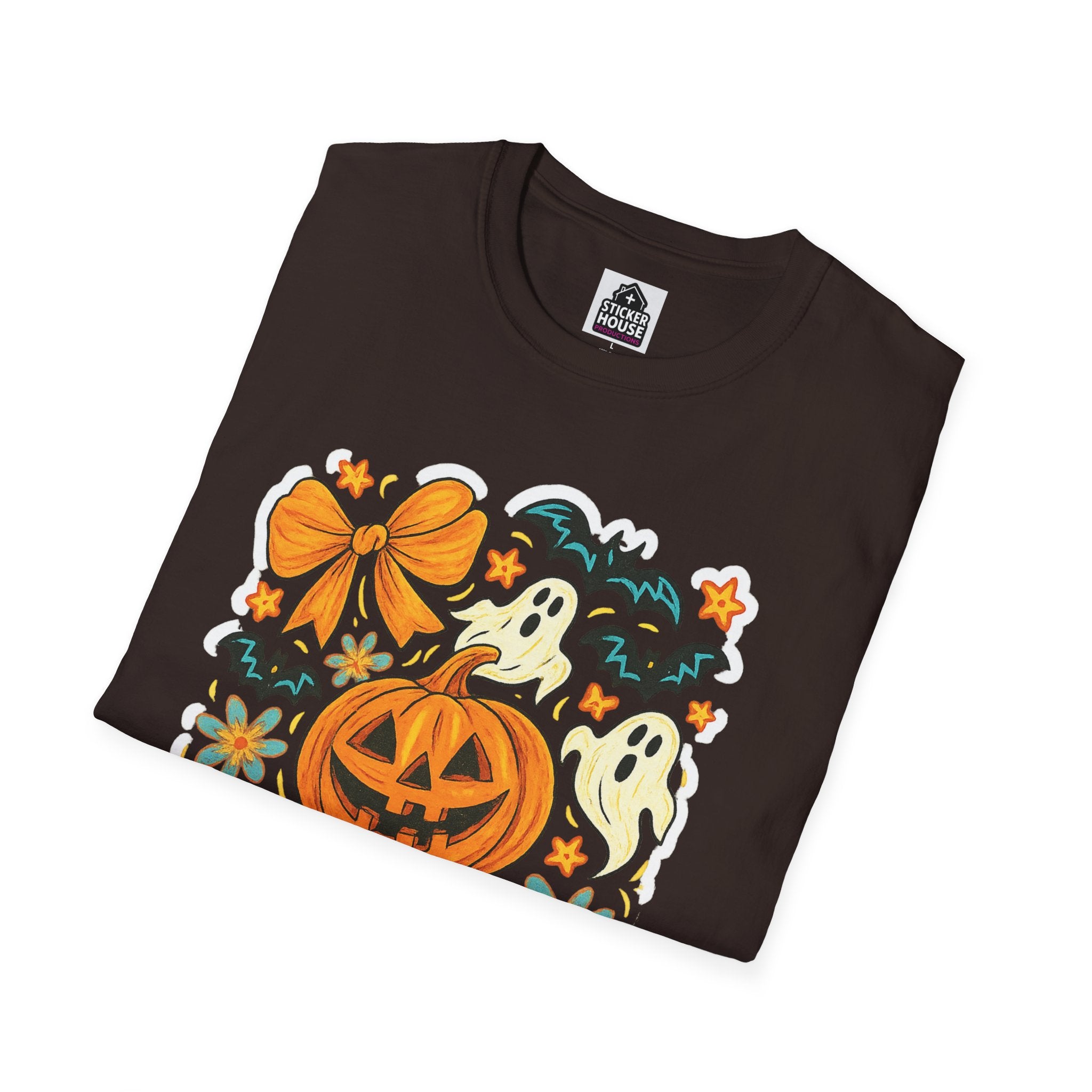 Seasonal Adult Graphic Tee | Halloween Ghost & Pumpkin | Shop Sticker House Spooky Season