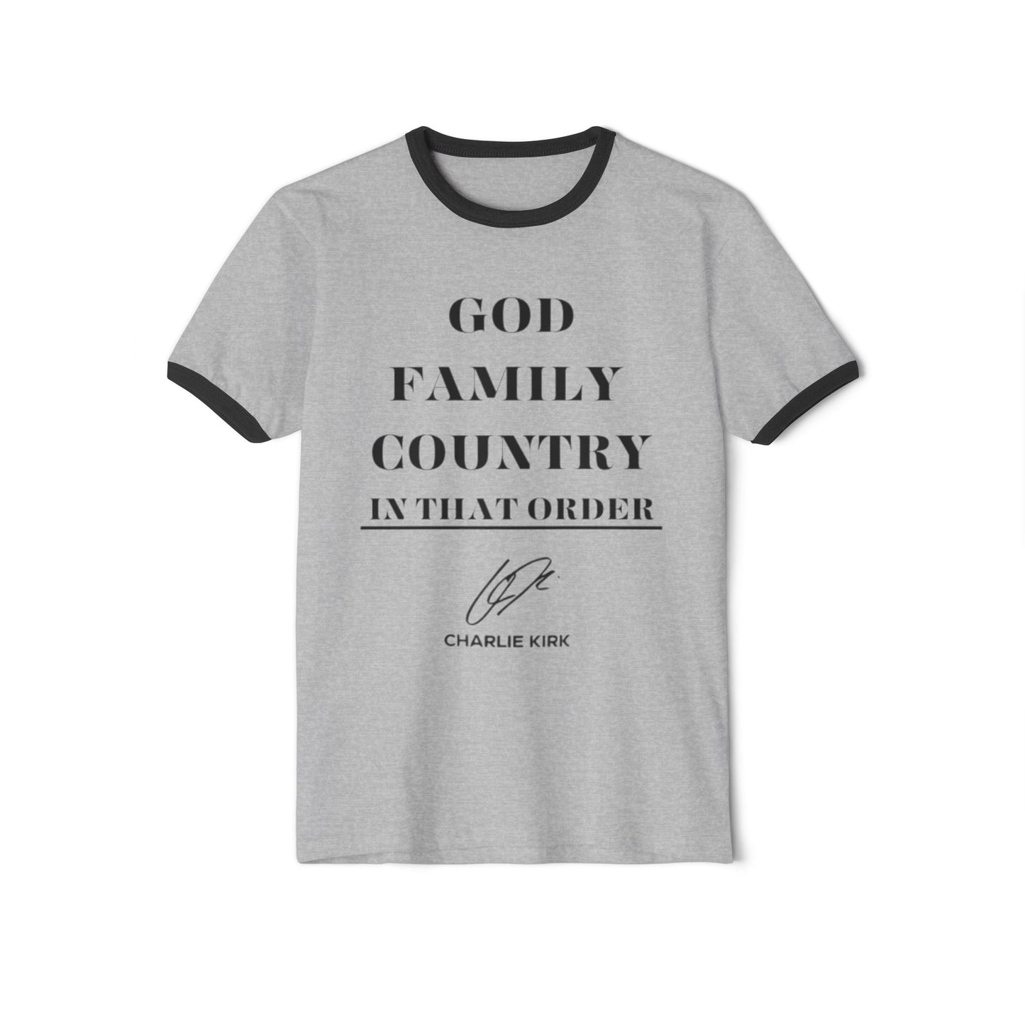 Unisex Ringer T-Shirt - God Family Country | Memorial Tee | Patriotic Apparel | Gift for Veterans | Casual Everyday Wear