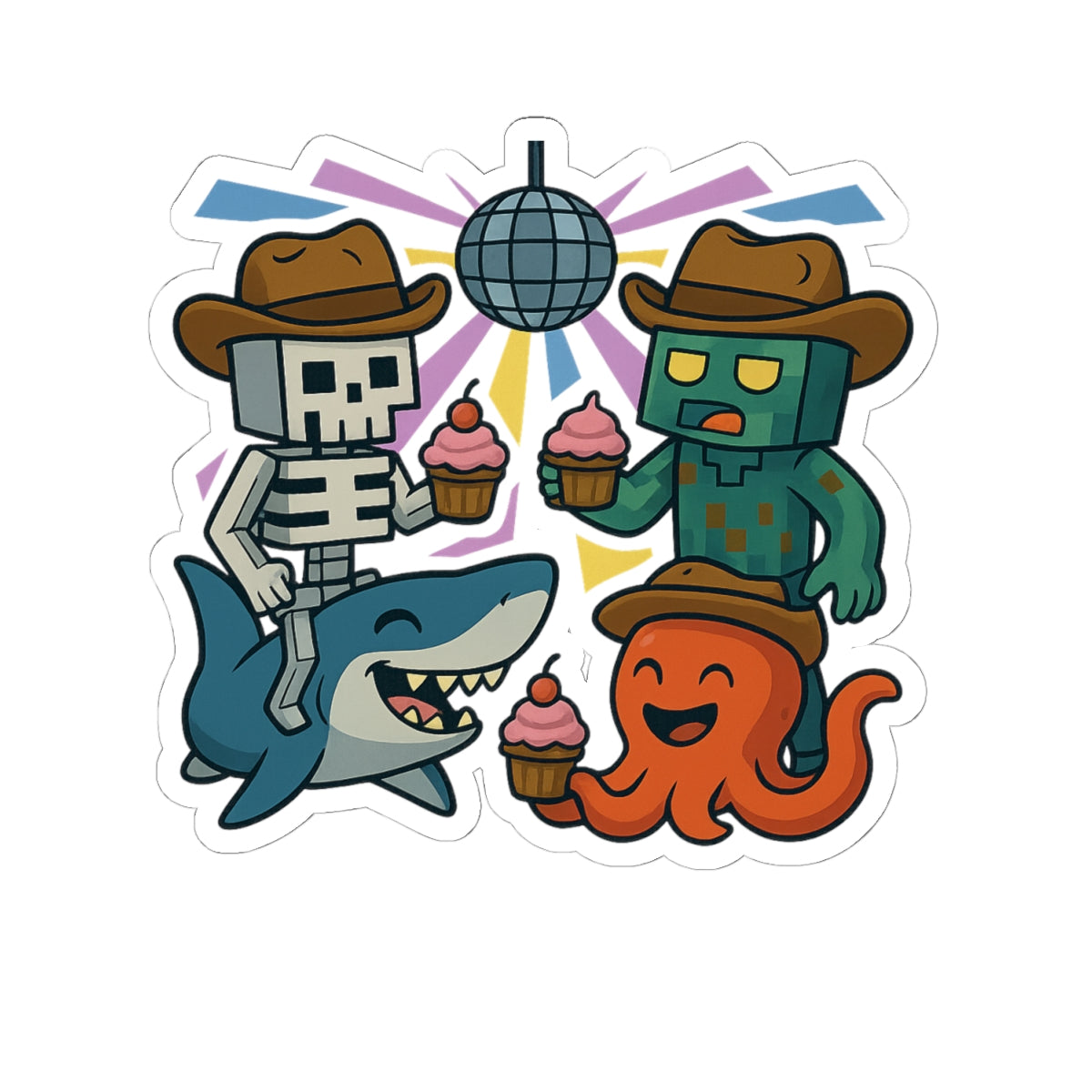 Pixel Adventure Kiss-Cut Sticker | Underwater Disco Cupcake Party | Shop BrainStormin' Bodhi's Stickers