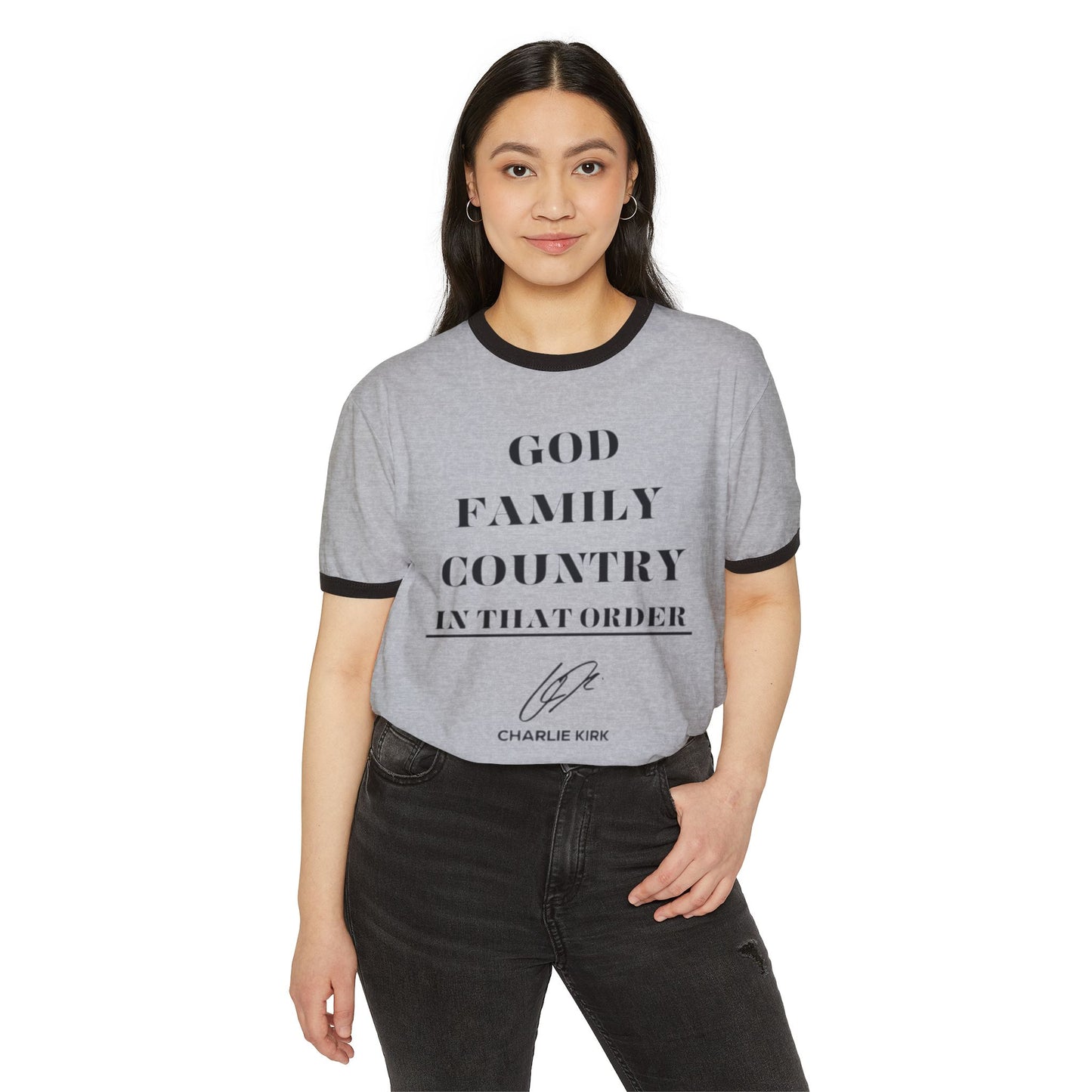 Unisex Ringer T-Shirt - God Family Country | Memorial Tee | Patriotic Apparel | Gift for Veterans | Casual Everyday Wear