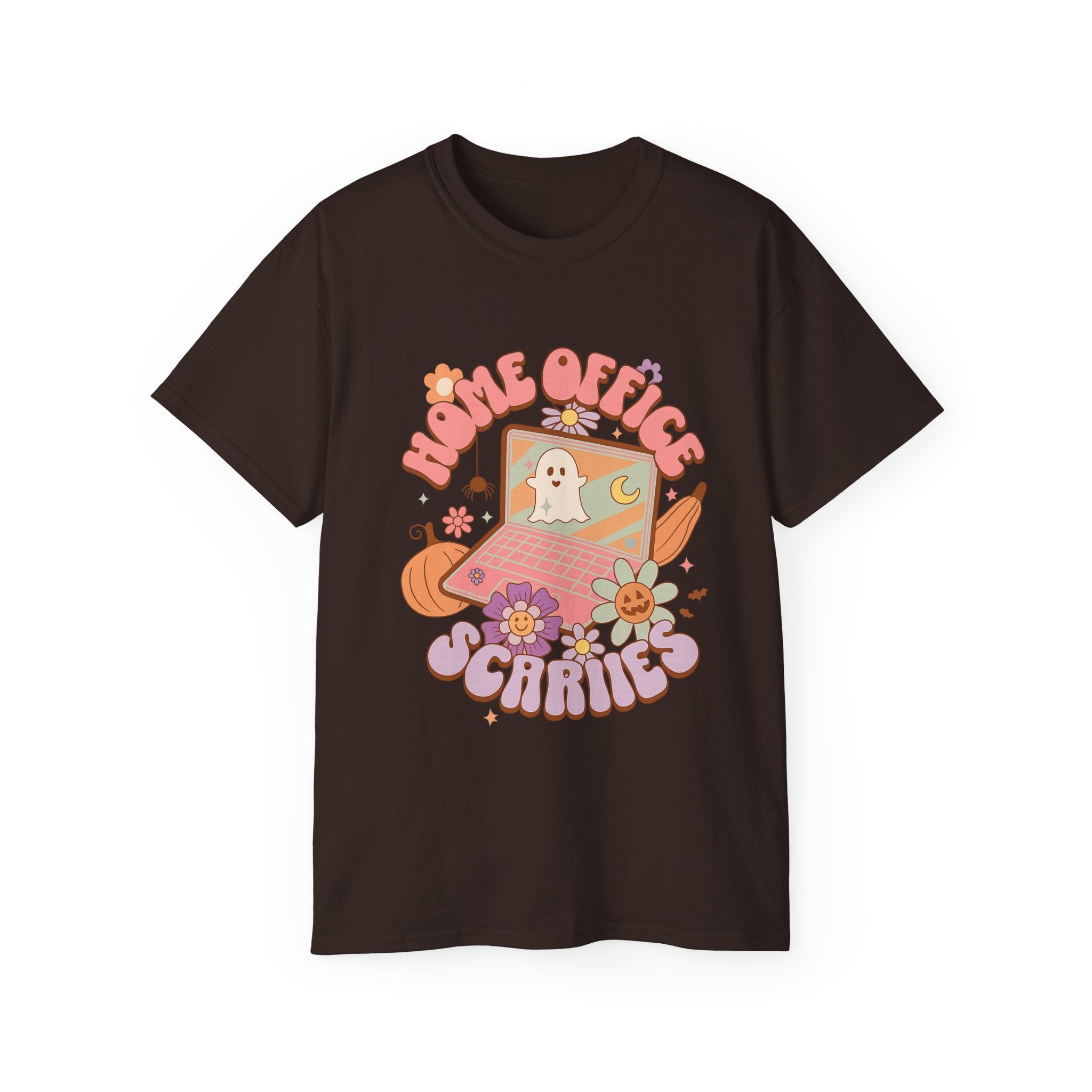 Home Office Vibes Halloween Tee - Unisex Cotton Shirt, Cozy Gifts for Remote Workers, Cute Fall Apparel, Ghost Design, Autumn Fun