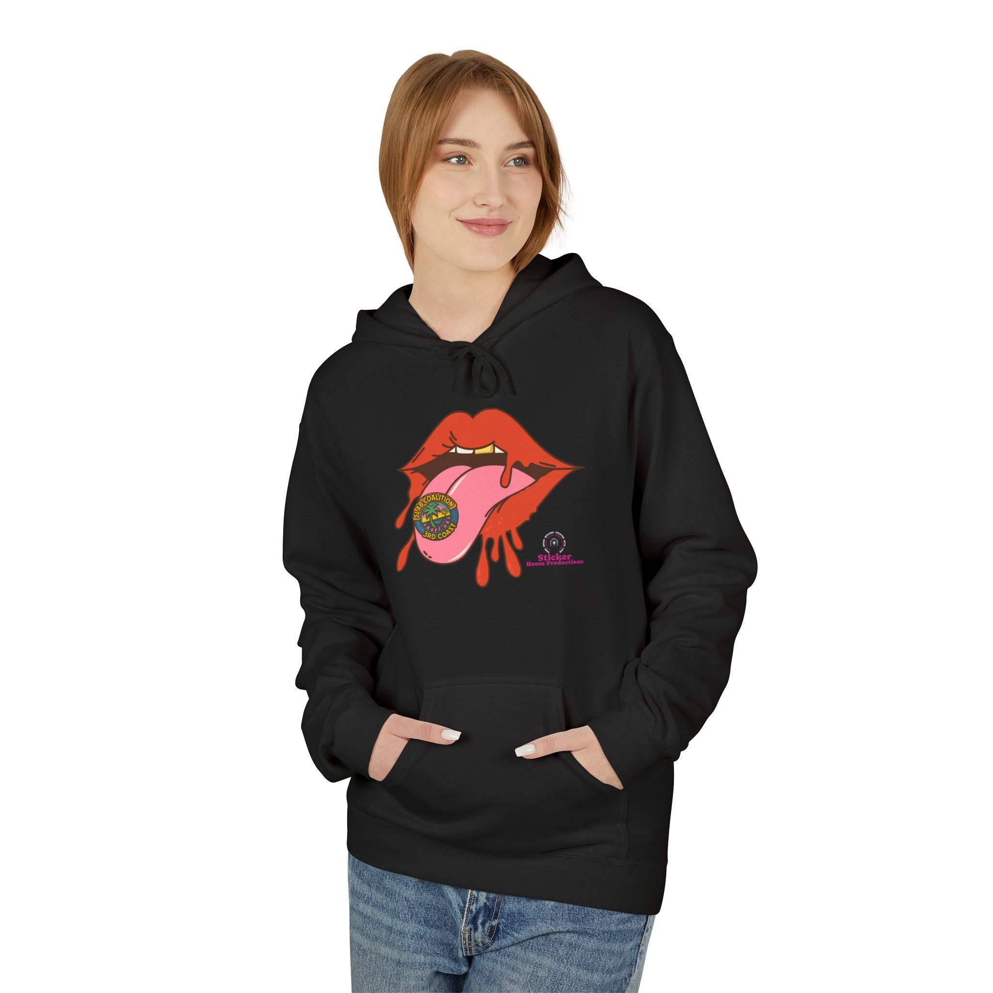 Midweight Hoodie | Bold Lips - Don't Trip | Hand Drawn Design