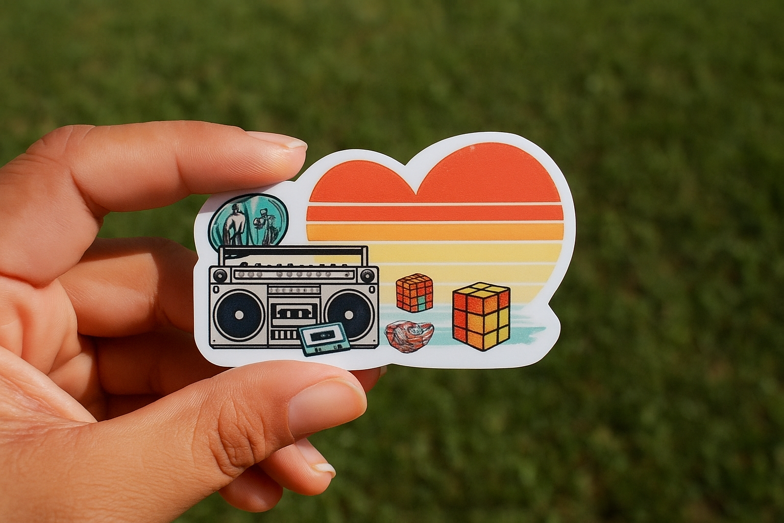 Retro love die cut sticker